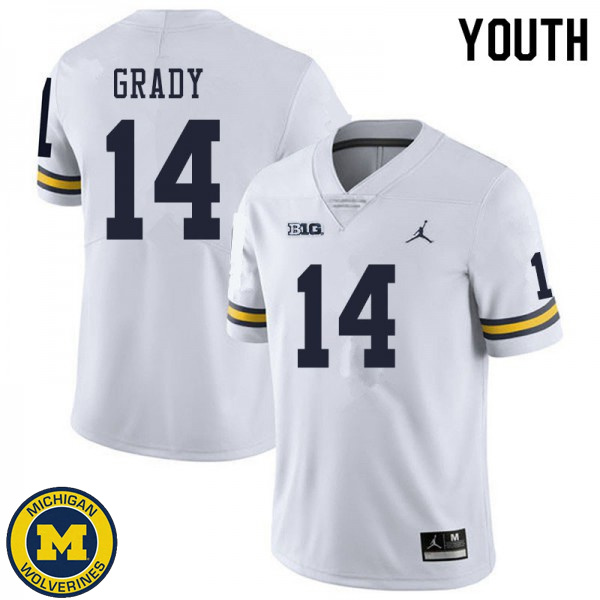 Youth Michigan Wolverines #14 Kyle Grady White Replica Stitch Jersey